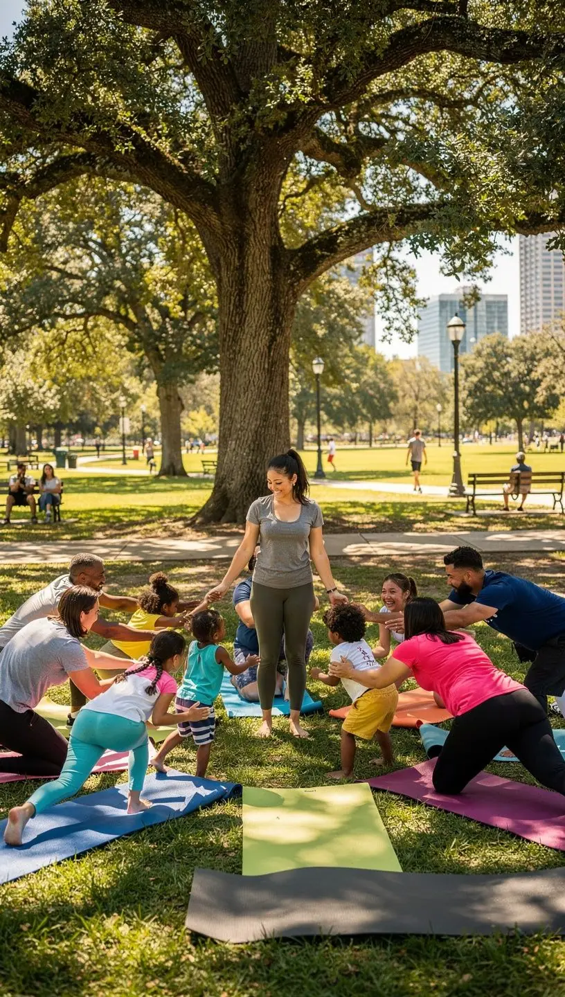 Kobieta medytująca na leżaku w ogrodzie pełnym zieleni.