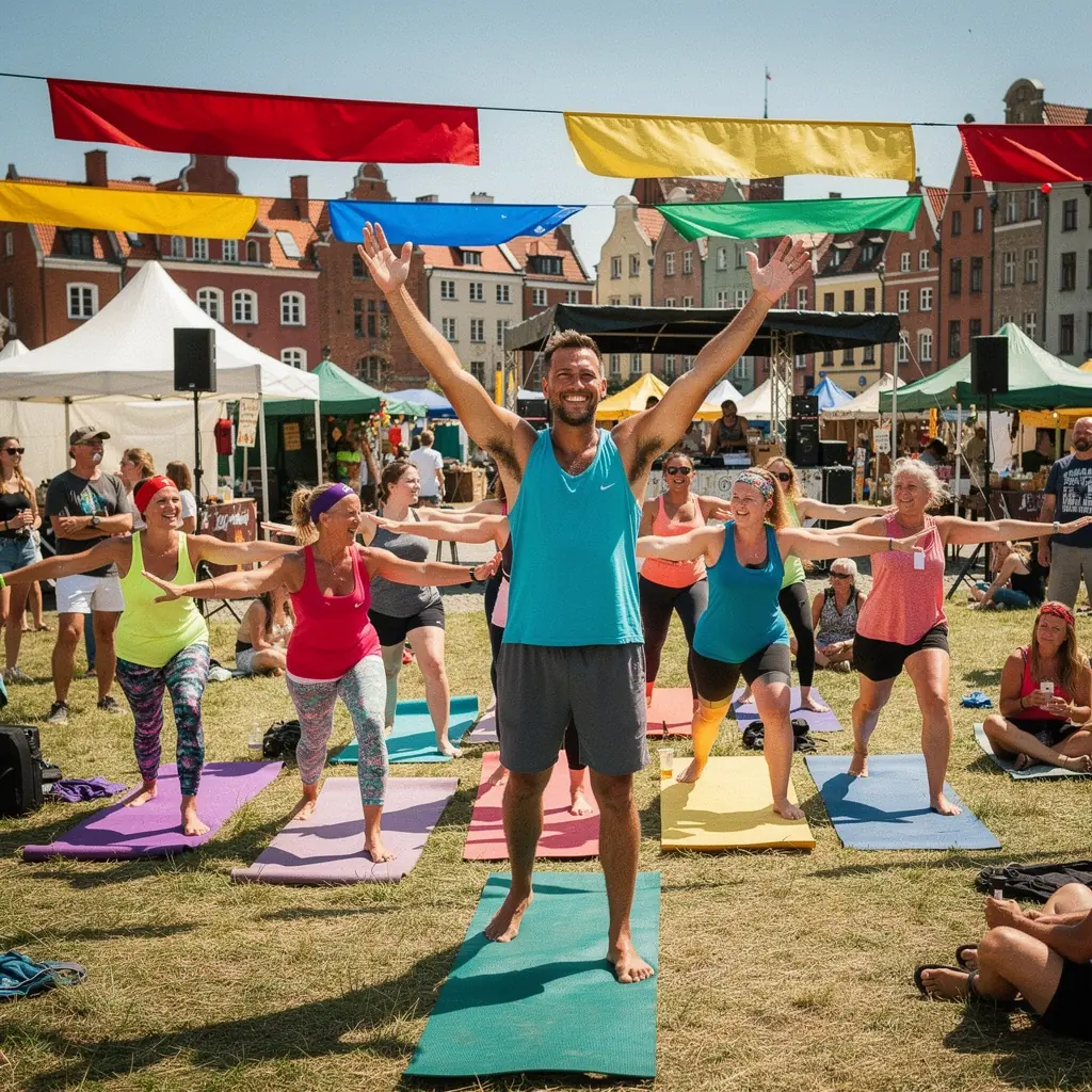 Kobieta praktykująca jogę na plaży w słoneczny dzień.